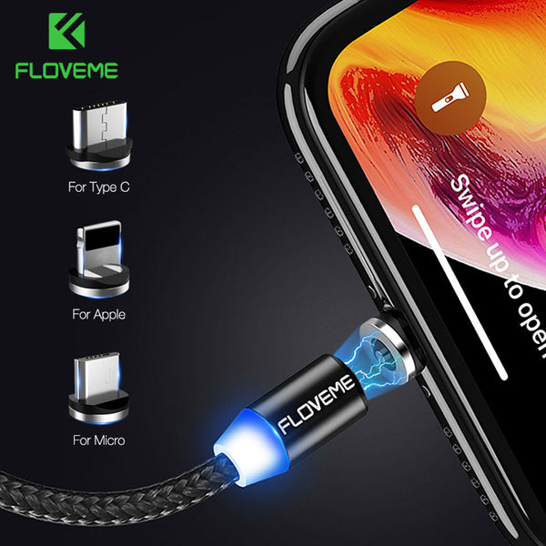 FLOVEME 1M Magnetic Charge Cable , Micro USB Cable For iPhone XR XS Max X Magnet Charger USB Type C Cable LED Charging Wire Cord freeshipping - Etreasurs