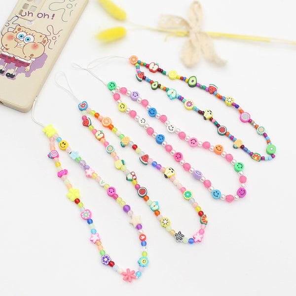 New Soft Ceramic Color Mix And Match Fruit Smiley Beaded Letters To Prevent Mobile Phone Chain Necklace