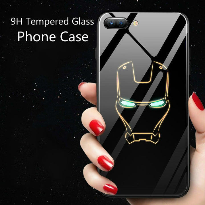 Marvel Batman Superman Spiderman Luminous Glass Case For iphone 7 8 6 6s Plus X Xs Max Xr Avengers Black Panther iron Man Cover freeshipping - Etreasurs