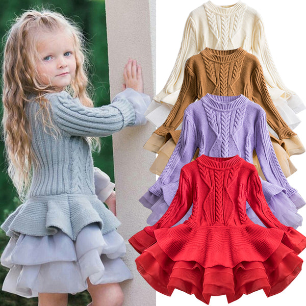 2019 Winter Knitted Chiffon Girl Dress Christmas Party Long Sleeve Children Clothes Kids Dresses For Girls New Year Clothing freeshipping - Etreasurs