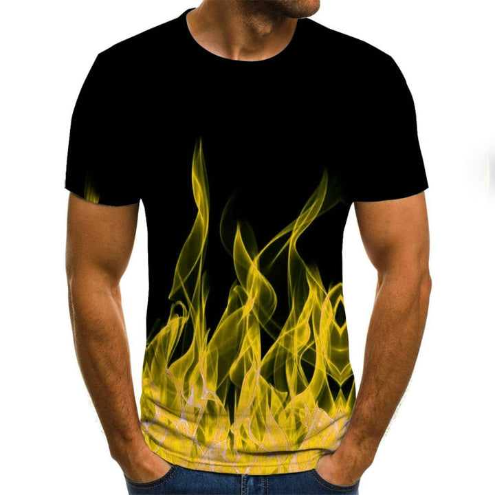 new flame men's T-shirt summer fashion short-sleeved 3D round neck tops smoke element shirt trendy men's T-shirt freeshipping - Etreasurs