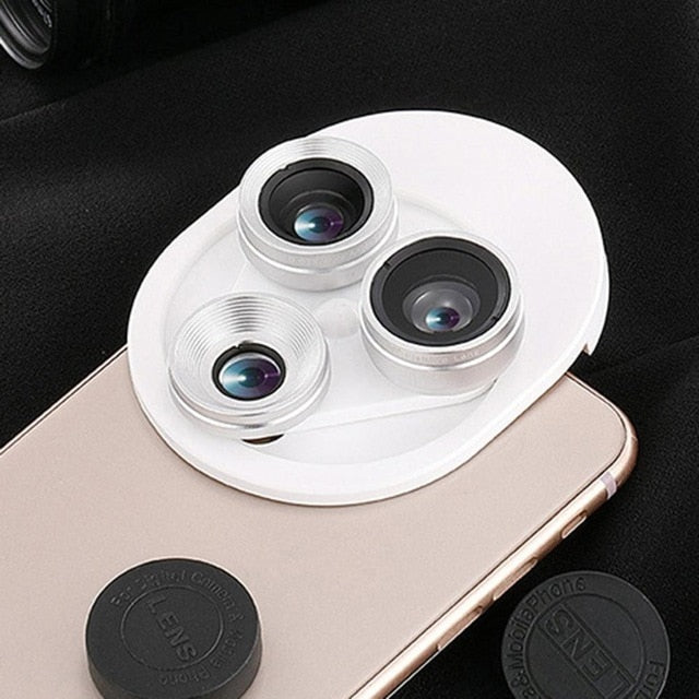 3 In 1 Mobile Phone Lens Set Professional Integral Turntable External Use Wide Angle + Fish Eye + Macro Camera Lens Set freeshipping - Etreasurs