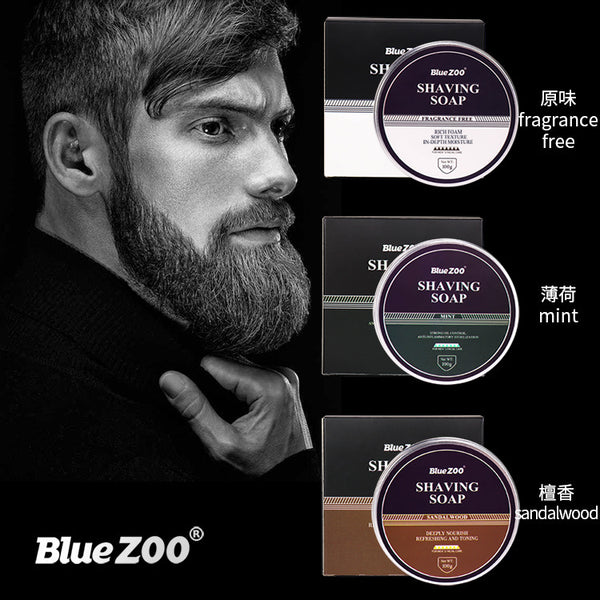 BlueZOO Men's Facial Shave Beard Shaving Foaming Soap Sandalwood Scented Mint