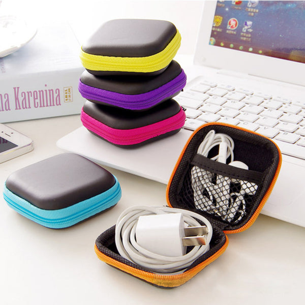 Mini Zipper Hard Headphone Case PU Leather Earphone Case Storage Bag Protective USB Cable Organizer Portable Earbuds Box