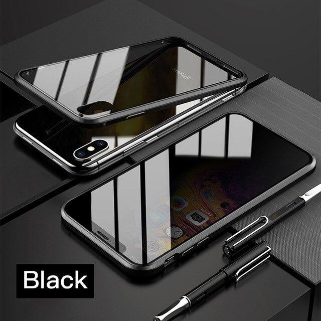 Privacy Magnetische Gehard Glas Case voor iPhone X XS MAX 8 7 Plus Anti Peep Telefoon Shell 360 Volledige Shockproof protector Clear Capa freeshipping - Etreasurs