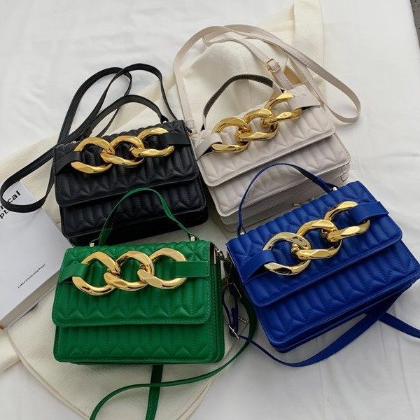 Hong Kong Style Ribbed Small Bag Women Summer Girl Bag New Trendy Fashion Messenger Bag Portable Simple Shoulder Small Square Bag