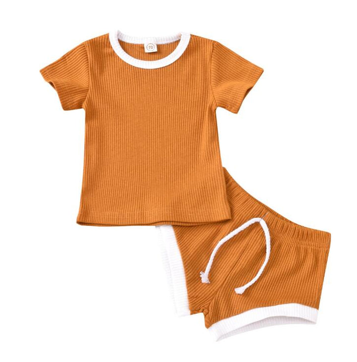 2020 Toddler Baby Boys Girls Summer Clothing Newborn Kids Baby Girls Ribbed Knitted Short Sleeve T-shirts+Shorts Tracksuits Sets freeshipping - Etreasurs