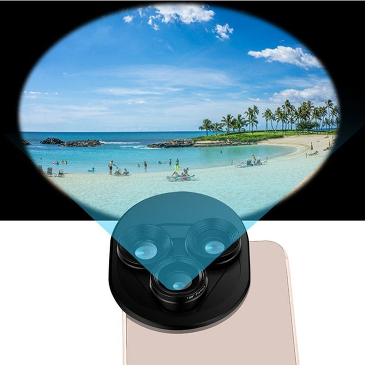 3 In 1 Mobile Phone Lens Set Professional Integral Turntable External Use Wide Angle + Fish Eye + Macro Camera Lens Set freeshipping - Etreasurs