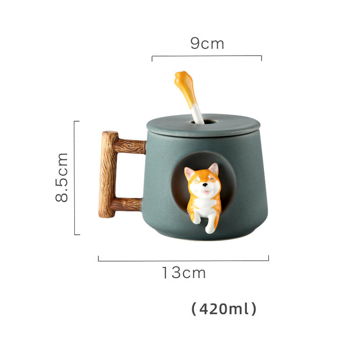 Creative Ceramic Personality Cute Mug With Lid Spoon Home Couple Men And Women Coffee Cup Shiba Inu Cup freeshipping - Etreasurs