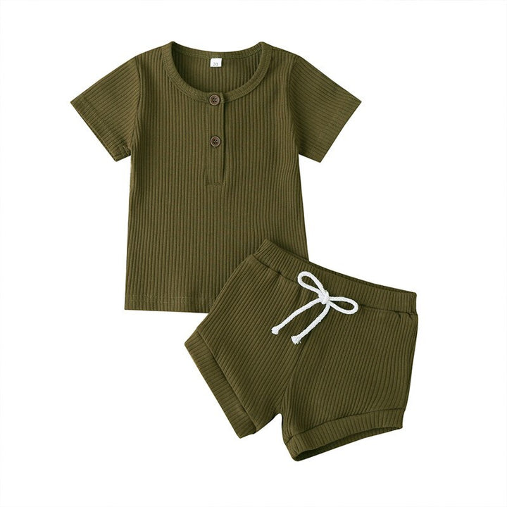 Toddler Baby Boys Girls Summer Clothes Newborn Ribbed Knitted Baby Button T-shirts Tops+Shorts Infant Clothing Outfits Sets freeshipping - Etreasurs