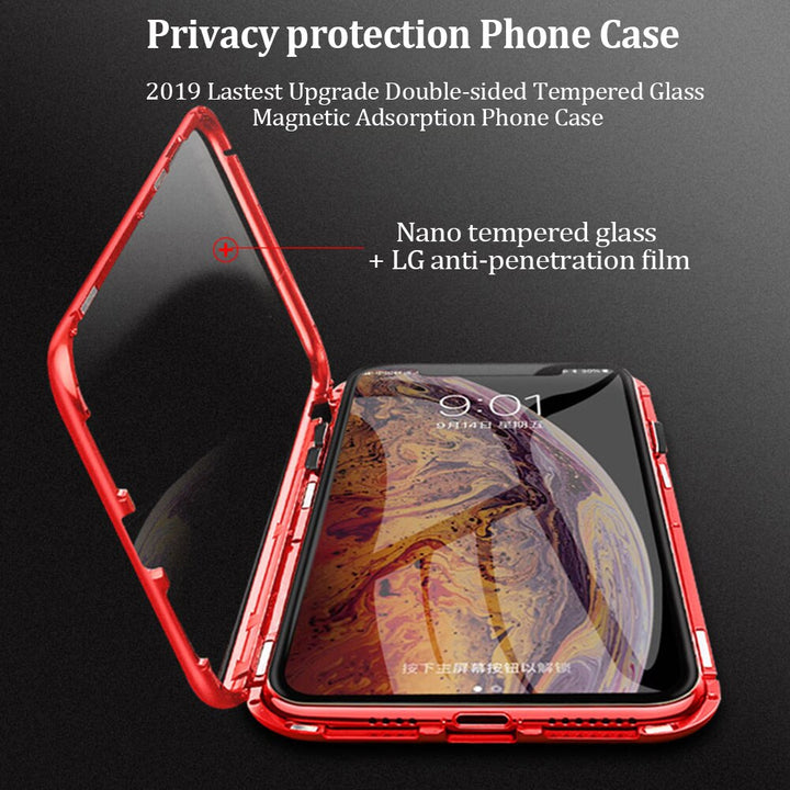 Privacy Magnetische Gehard Glas Case voor iPhone X XS MAX 8 7 Plus Anti Peep Telefoon Shell 360 Volledige Shockproof protector Clear Capa freeshipping - Etreasurs