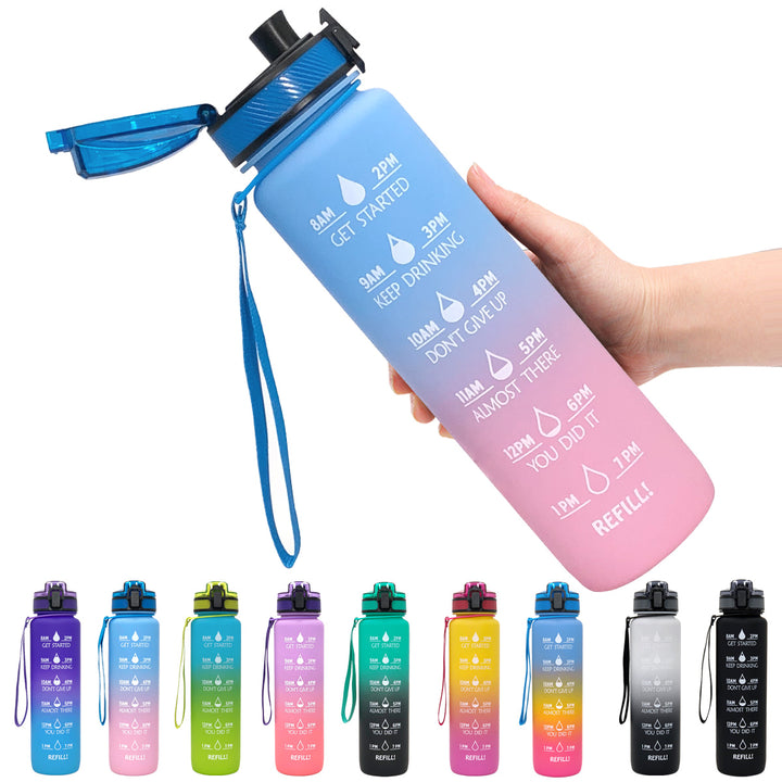 Tritan Water Bottle Sports Frosted Gradient Color Bounce Cover Water Bottle Space Cup Travel Water Cup 1L freeshipping - Etreasurs