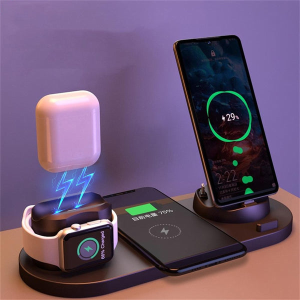 6 in 1 Wireless Charger Dock Station for iPhone/Android/Type-C USB Phones 10W Qi Fast Charging For Apple Watch AirPods Pro freeshipping - Etreasurs