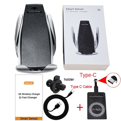 10W Wireless Car Charger S5 Automatic Clamping Fast Charging Phone Holder Mount in Car for iPhone xr Huawei Samsung Smart Phone freeshipping - Etreasurs