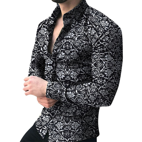 Men Shirt Long Sleeve Top  Floral Male Blouse Casual Shirts Summer Autumn Shirts hawaiian Men Clothes camisa masculina freeshipping - Etreasurs