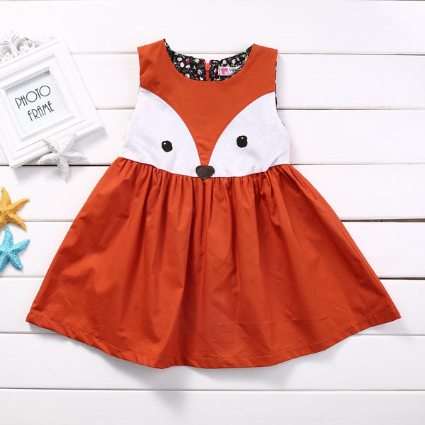 1-5Y Casual Baby Girls Clothes Cute Toddler Kids Fox Dress Summer Sleeveless Party Dress Children Cotton Clothing freeshipping - Etreasurs