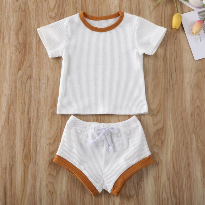 Baby Summer Clothing Infant Baby Girl Boy Clothes Short Sleeve Tops T-shirt+Shorts Pants Ribbed Solid Outfits 0-3T freeshipping - Etreasurs