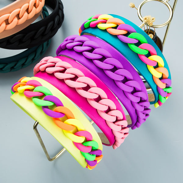 Headband New Fashion Personality Pastoral Style Female Wide-Brimmed Color Chain Decoration Macaron Color Headband