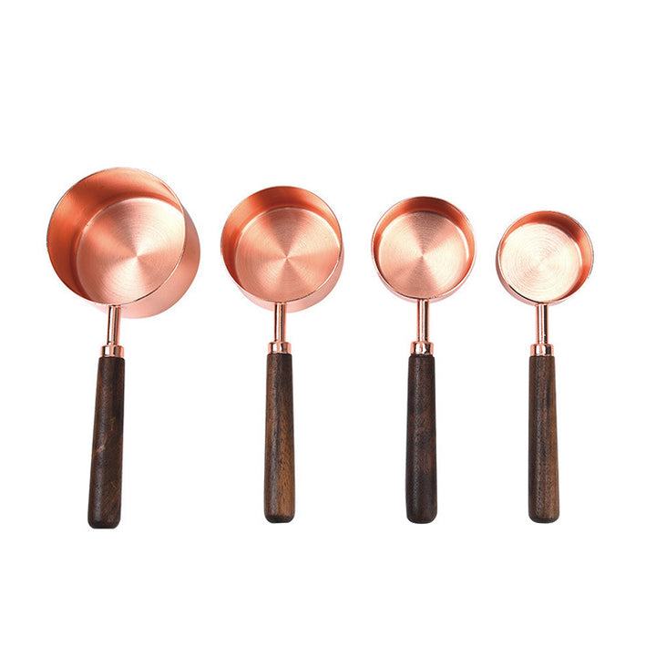 Walnut Handle Copper-Plated Measuring Cup Measuring Spoon Set Kitchen Baking Tools Bartender Measuring Spoon Set freeshipping - Etreasurs