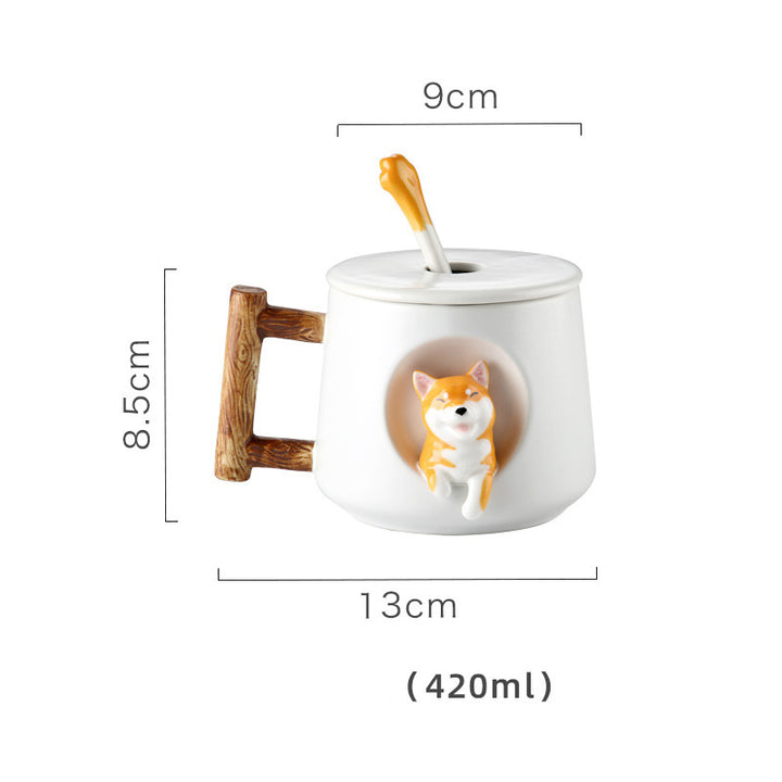 Creative Ceramic Personality Cute Mug With Lid Spoon Home Couple Men And Women Coffee Cup Shiba Inu Cup freeshipping - Etreasurs