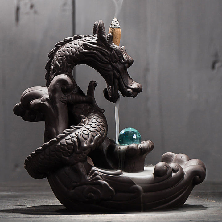 Ceramic Backflow Incense Burner Creative Home Decor Dragon Incense Holder Censer With Crystal Ball + 20Pcs Incense Cones freeshipping - Etreasurs