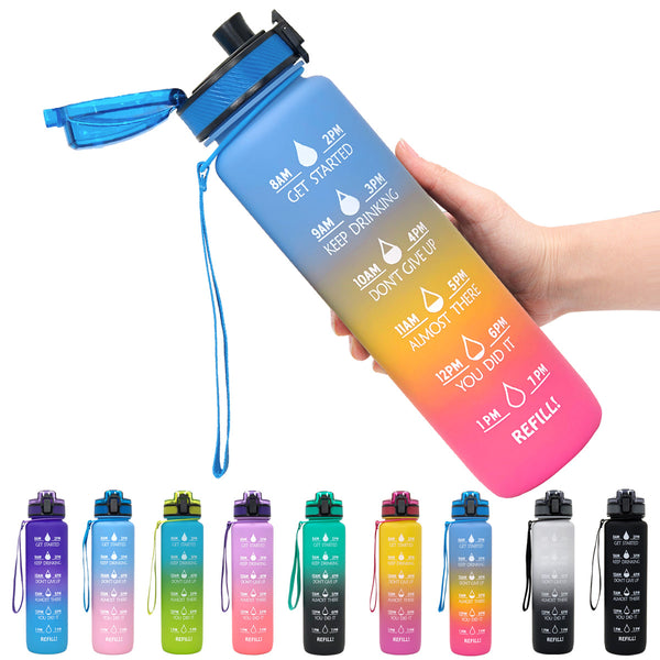 Tritan Water Bottle Sports Frosted Gradient Color Bounce Cover Water Bottle Space Cup Travel Water Cup 1L freeshipping - Etreasurs