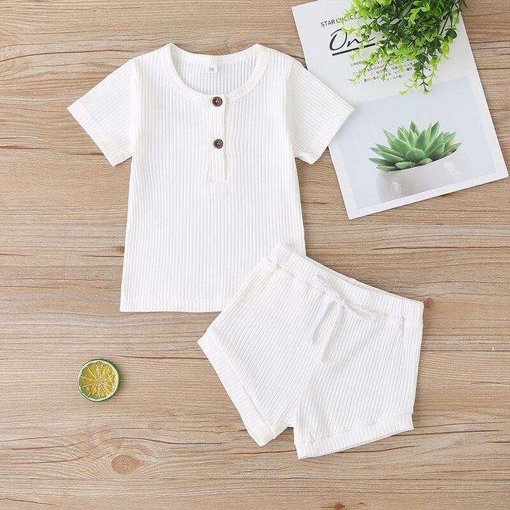 Toddler Baby Boys Girls Summer Clothes Newborn Ribbed Knitted Baby Button T-shirts Tops+Shorts Infant Clothing Outfits Sets freeshipping - Etreasurs