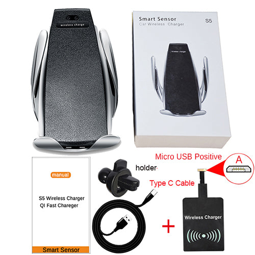 10W Wireless Car Charger S5 Automatic Clamping Fast Charging Phone Holder Mount in Car for iPhone xr Huawei Samsung Smart Phone freeshipping - Etreasurs