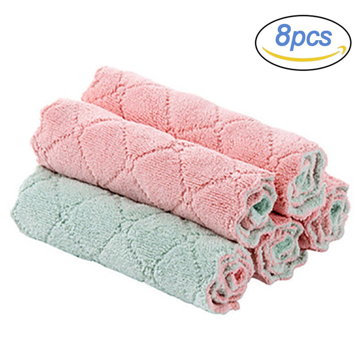 8PCS Microfiber Kitchen Towel Soft Absorbent Dish Towel Non-stick Oil Washing Kitchen Rag Tableware Household Cleaning Tools freeshipping - Etreasurs