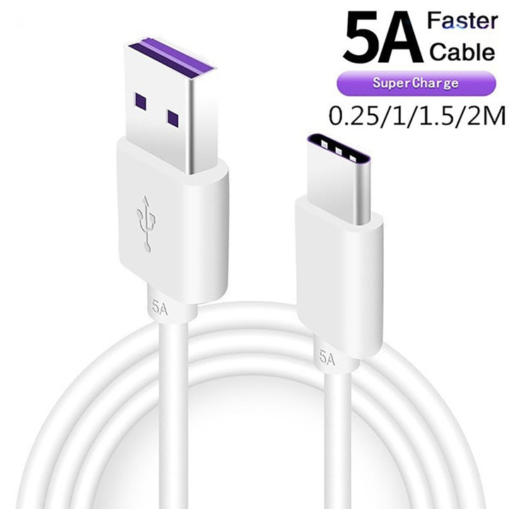 Fast Charge 5A USB Type C Cable For Samsung S20 S9 S8 Xiaomi Huawei P30 Pro Mobile Phone Charging Wire White Blcak Cable freeshipping - Etreasurs