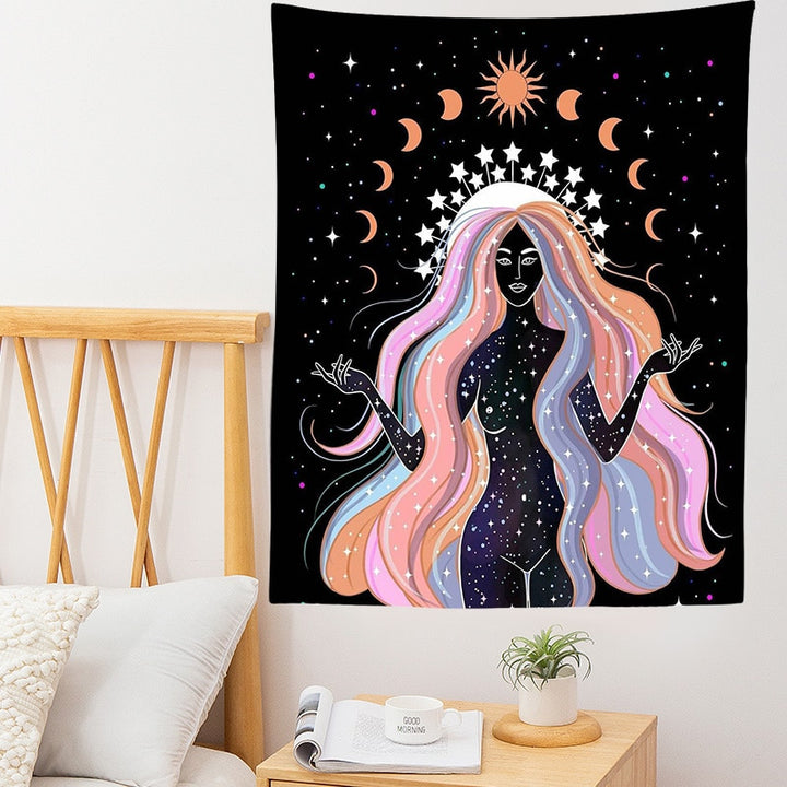 Indian Moon Phase Girl Mandala Tapestry Wall Hanging Boho Decor Macrame Hippie Witchcraft Tapiz Wall Decoration Decoration Mural freeshipping - Etreasurs