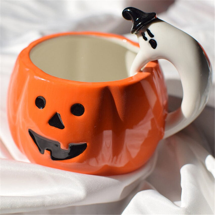 Creative Pumpkin Coffee Cup Ceramic Breakfast Milk Cup Afternoon Tea Cup European Halloween Style Water Cafe Cup with Handle freeshipping - Etreasurs