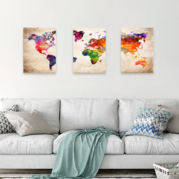 3 pieces Abstract World Map Canvas Painting Vintage Prints Colorful Wall Art Wall Artwork for Living Room Decor freeshipping - Etreasurs