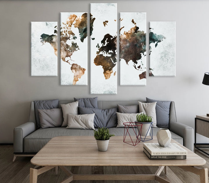 Modern Wall Art Handmade 5 Panel World Map Oil Painting for Home Decoration Canvas Abstract High 450 Gsm Cotton Linen Eager Art freeshipping - Etreasurs