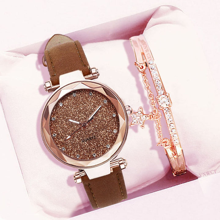 Casual Women Romantic Starry Sky Wrist Watch bracelet Leather Rhinestone Designer Ladies Clock Simple Dress Gfit  Montre Femme freeshipping - Etreasurs