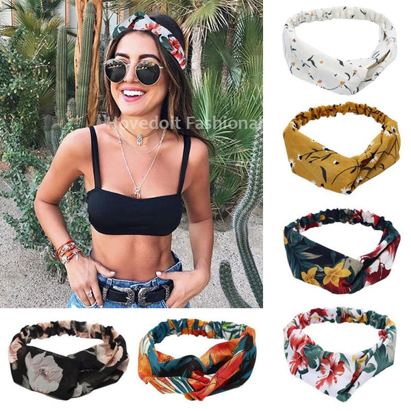 Fashion Women Girls Summer Bohemian Hair Bands Print Headbands Vintage Cross Turban Bandage Bandanas HairBands Hair Accessories freeshipping - Etreasurs