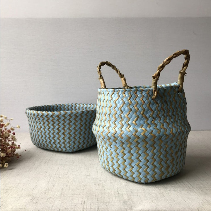 Foldable Handmade Seagrass Flower Pot Storage  Wicker Basket Rattan Straw Home Garden Wave Pattern Planter pots Laundry Basket freeshipping - Etreasurs