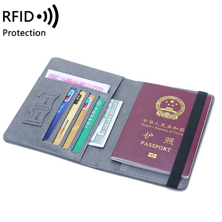 MIYIN RFID Blocking PU Leather printing Passport Holder Cover Case Travel Wallet Elastic Strap hold passport credit card wallet freeshipping - Etreasurs