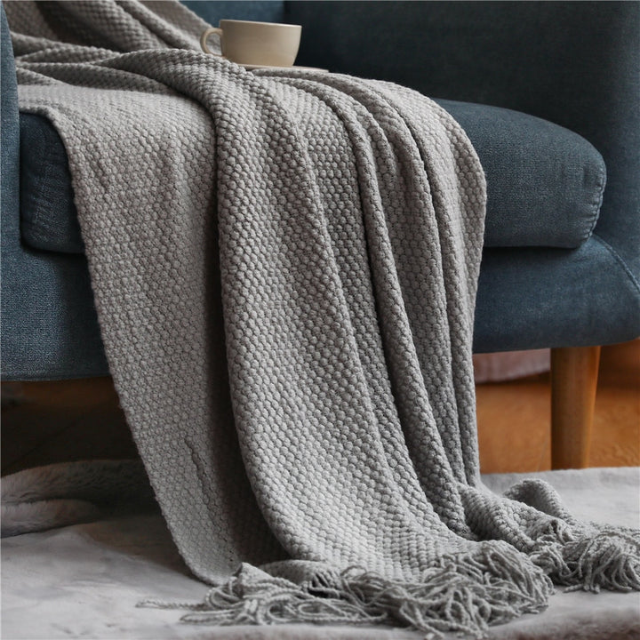 Textile City Home Decorative Thickened Knitted Blanket Corn Grain Waffle Embossed Winter Warm Tassels Throw Bedspread 130x240cm freeshipping - Etreasurs