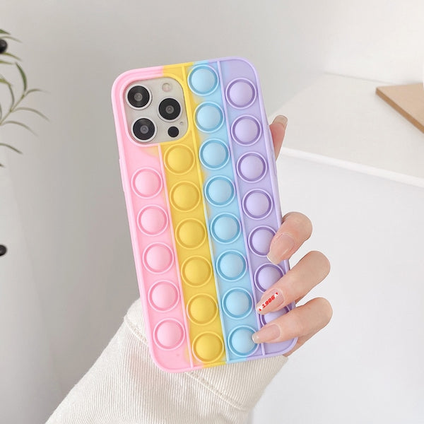 Relive Stress Phone Case For Iphone X XR XS 12 11 Pro Max 6 6s 7 8 Plus Pop Fidget Toys Push Bubble Soft Silicone Phone Case freeshipping - Etreasurs