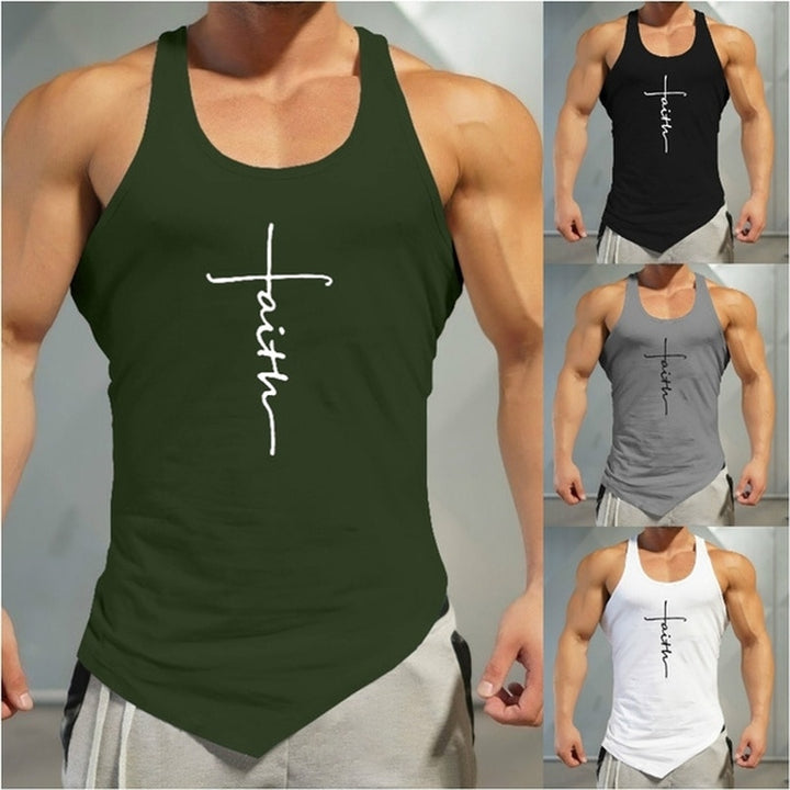 Gym Tank Top Men Letter Printing Faith Shirt Fitness Clothing Mens Summer Sports Casual Slim Graphic Tees Shirts Vest Tops freeshipping - Etreasurs