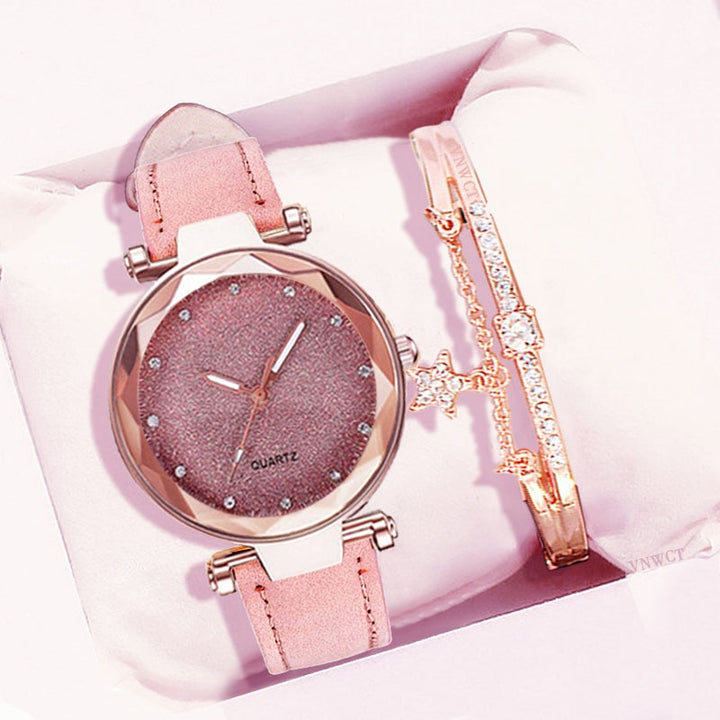 Casual Women Romantic Starry Sky Wrist Watch bracelet Leather Rhinestone Designer Ladies Clock Simple Dress Gfit  Montre Femme freeshipping - Etreasurs