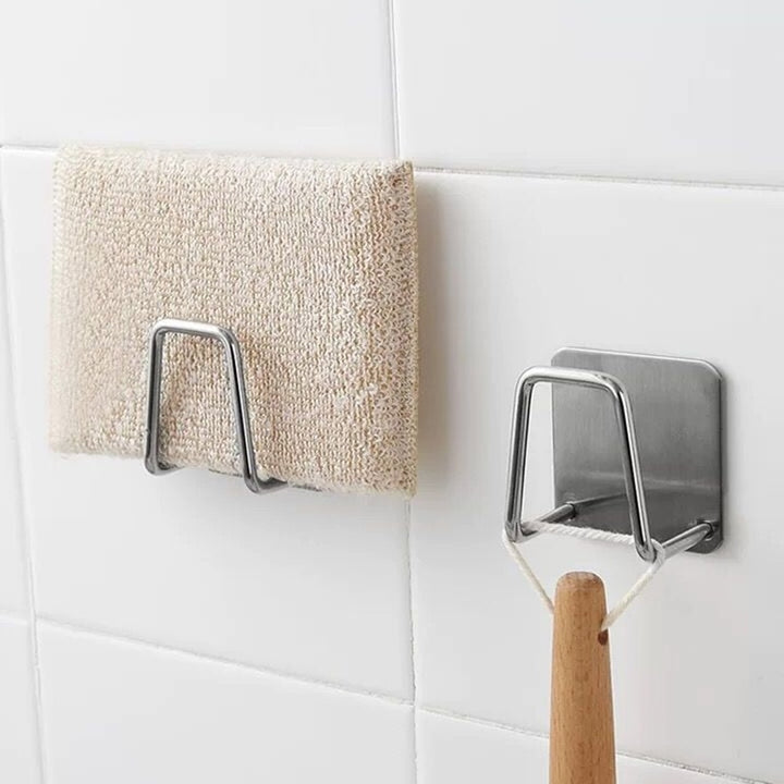 Kitchen Stainless Steel Sink Sponges Holder Self Adhesive Drain Drying Rack Kitchen Wall Hooks Accessories Storage Organizer freeshipping - Etreasurs