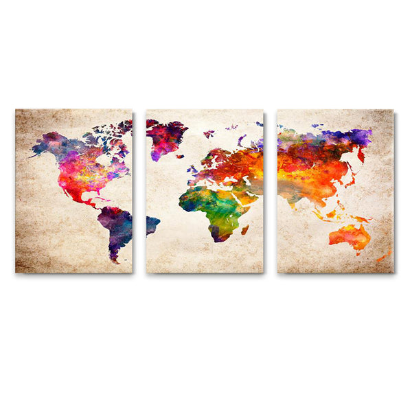 3 pieces Abstract World Map Canvas Painting Vintage Prints Colorful Wall Art Wall Artwork for Living Room Decor freeshipping - Etreasurs