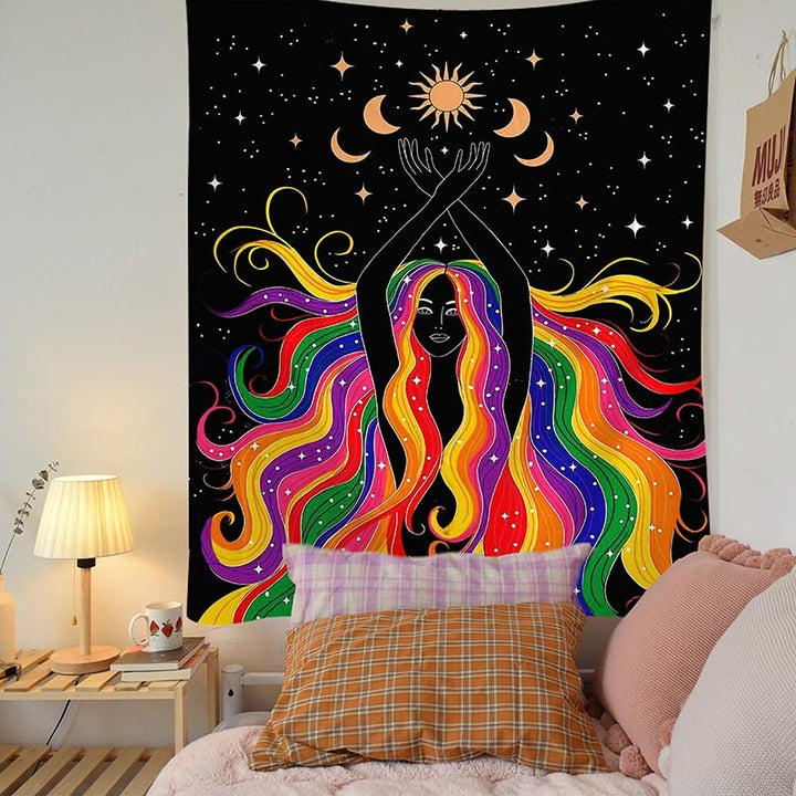 Indian Moon Phase Girl Mandala Tapestry Wall Hanging Boho Decor Macrame Hippie Witchcraft Tapiz Wall Decoration Decoration Mural freeshipping - Etreasurs