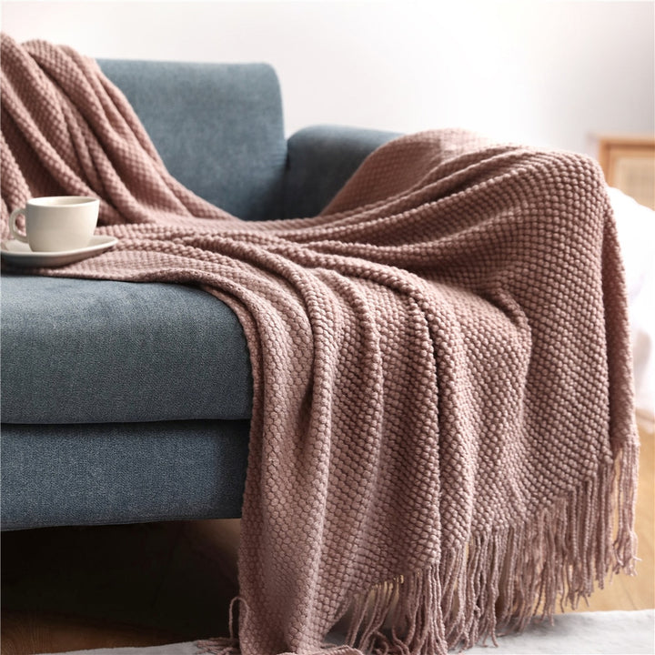 Textile City Home Decorative Thickened Knitted Blanket Corn Grain Waffle Embossed Winter Warm Tassels Throw Bedspread 130x240cm freeshipping - Etreasurs