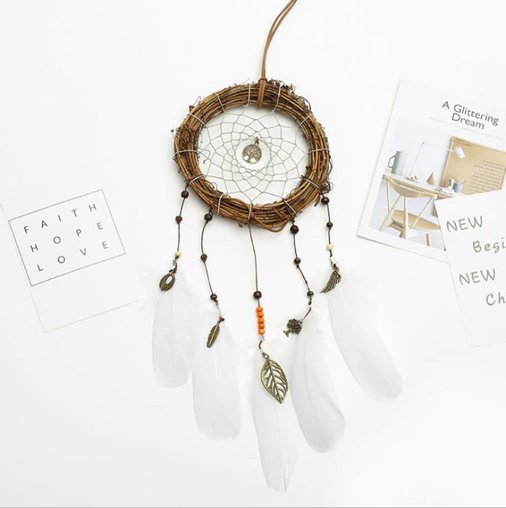 Original silver gray dream catcher 2 ring Indian feather hanging art gifts to bestie friends creative valentine's day gifts freeshipping - Etreasurs