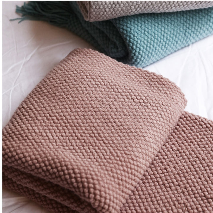 Textile City Home Decorative Thickened Knitted Blanket Corn Grain Waffle Embossed Winter Warm Tassels Throw Bedspread 130x240cm freeshipping - Etreasurs