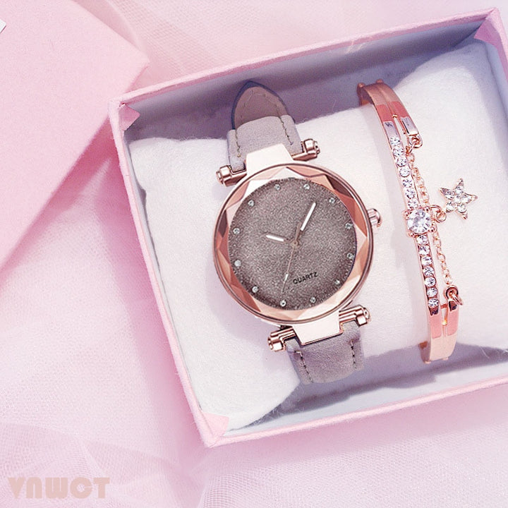 Casual Women Romantic Starry Sky Wrist Watch bracelet Leather Rhinestone Designer Ladies Clock Simple Dress Gfit  Montre Femme freeshipping - Etreasurs