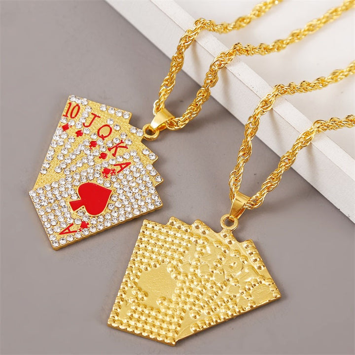 Hip Hop Jewelry Women Men Statement Enamel Playing Cards Pendants Necklaces Hip Hop Jewelry Fashion Gold Silver Color Necklace freeshipping - Etreasurs